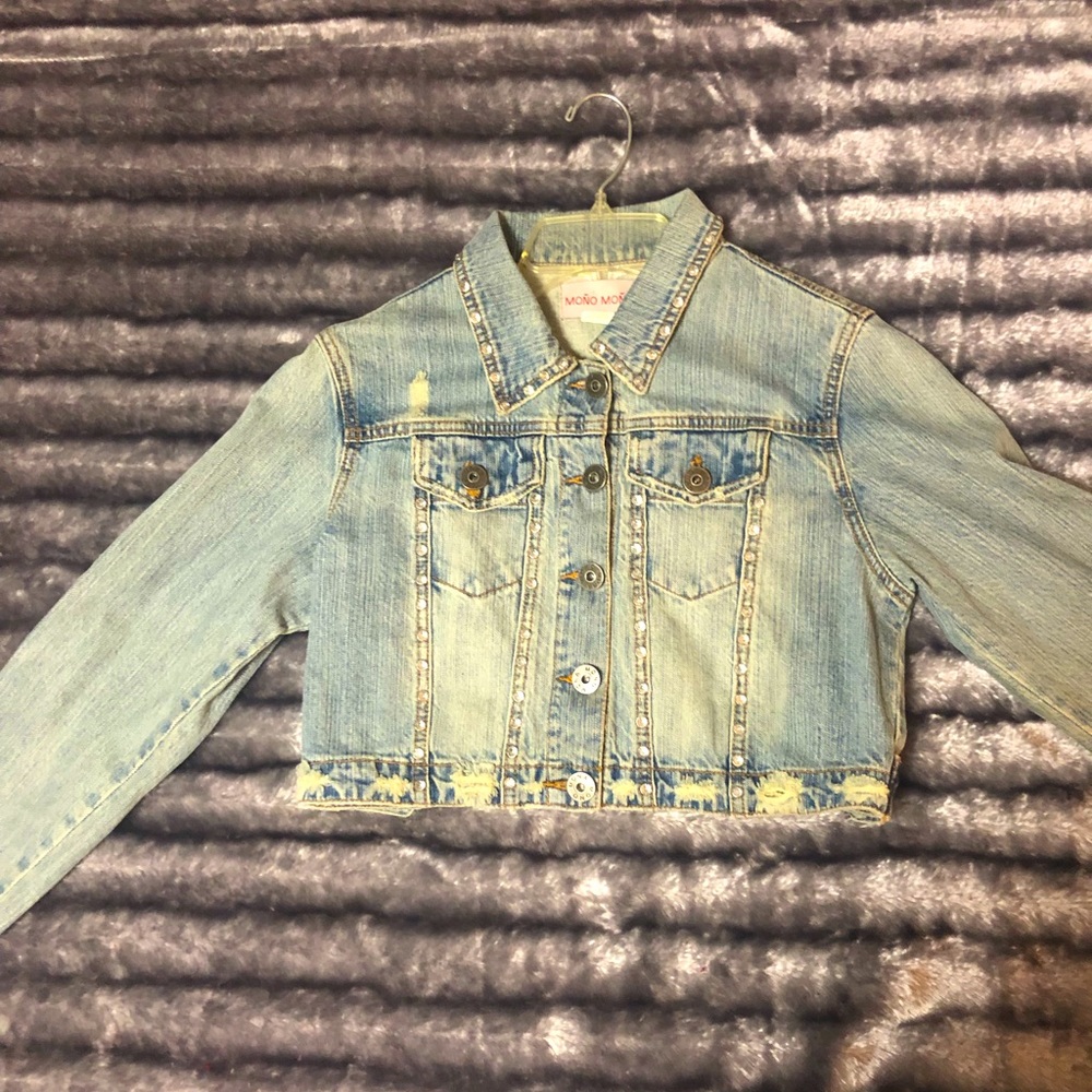 Cropped Rhinestone Jean Jacket - Picture 3 of 5